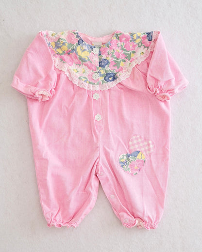 Vintage Pink Floral Accent Jumpsuit Romper: 9m