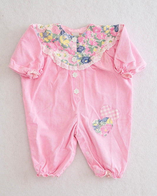 Vintage Pink Floral Accent Jumpsuit Romper: 9m