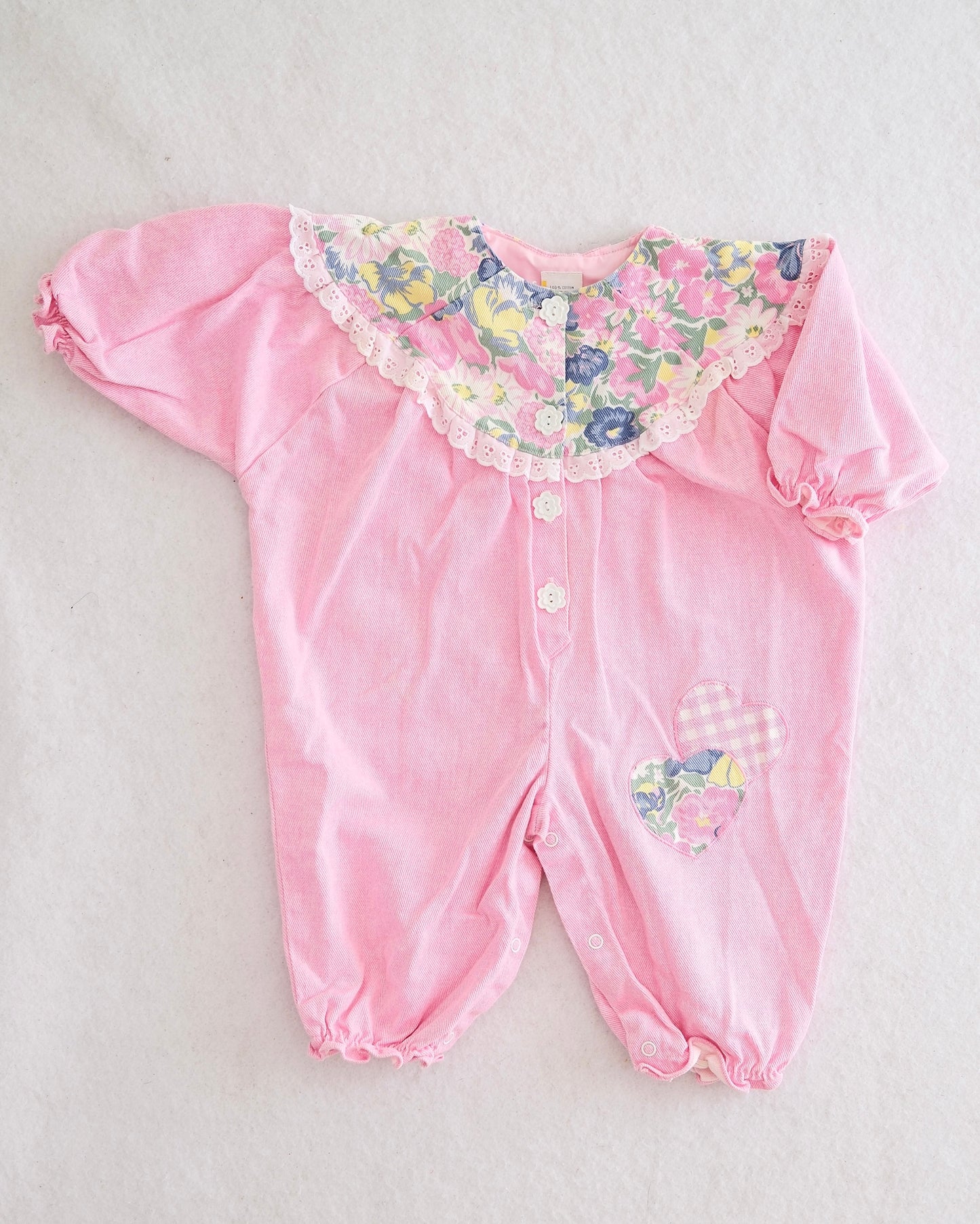Vintage Pink Floral Accent Jumpsuit Romper: 9m