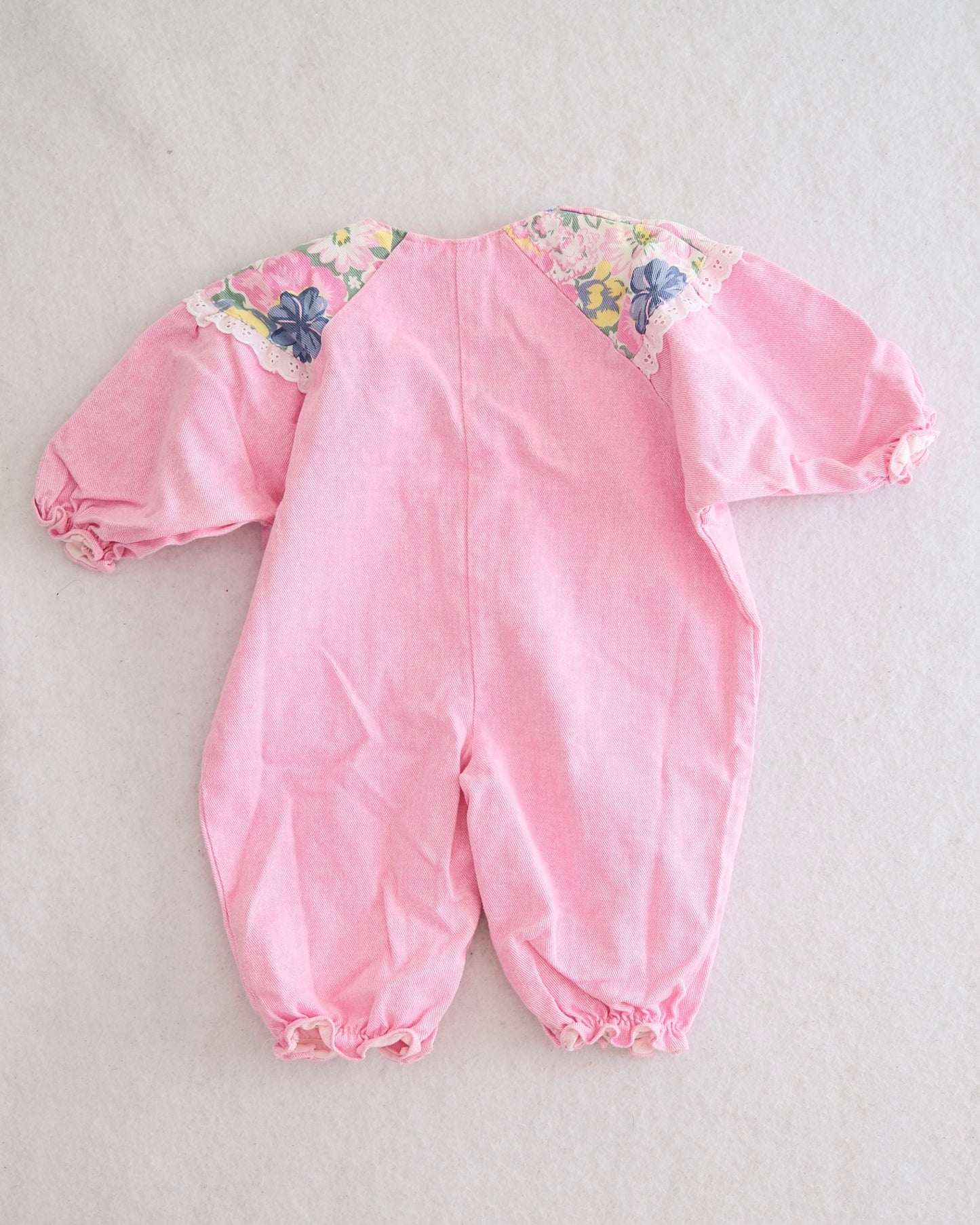 Vintage Pink Floral Accent Jumpsuit Romper: 9m