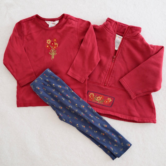 1999 Vintage Gymboree Autumn Berries Floral Embroidered Top, Pullover & Leggings Set, size 2-3T