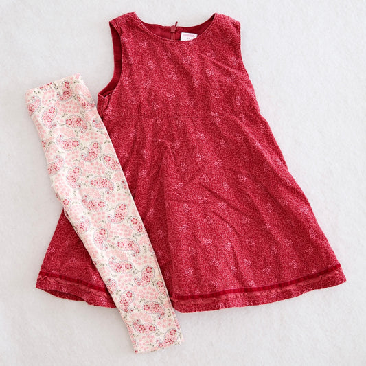 2001 Vintage Gymboree Portabello Road Floral Corduroy Jumper Dress & Leggings Set, size 3T/3