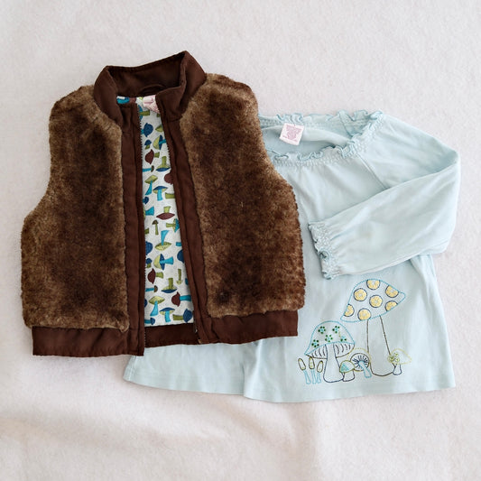 2003 Vintage Gymboree Hide an Seek Mushroom Faux Fur Vest & Top Set, size 3