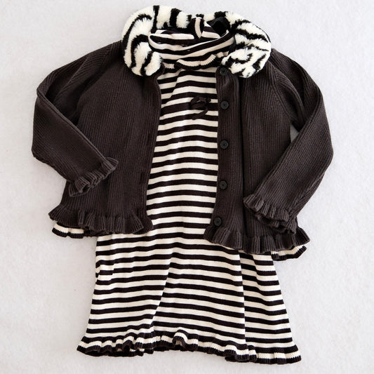 2003 Vintage Gymboree Mod Zebra Striped Sweater Dress & Ruffle Cardigan Set, size 3T