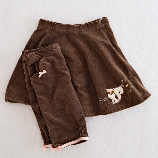 2003 Vintage Gymboree Fox Trot Herringbone Corduroy Skirt & Knickers Set, size 3-3T