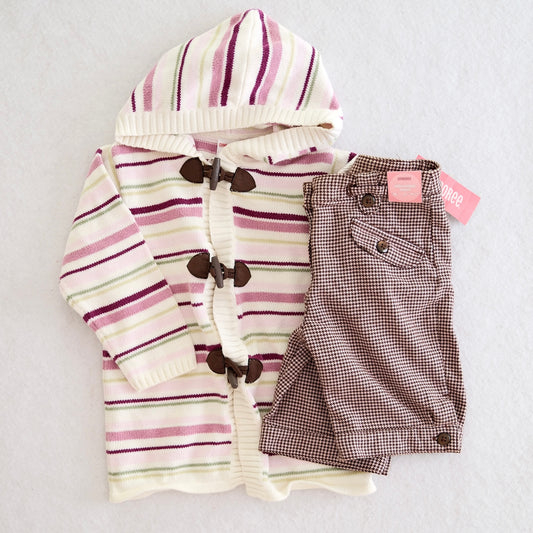 2005 Vintage Gymboree Striped Hooded Toggle Sweater + Primrose Houndstooth Knickers, size 3T