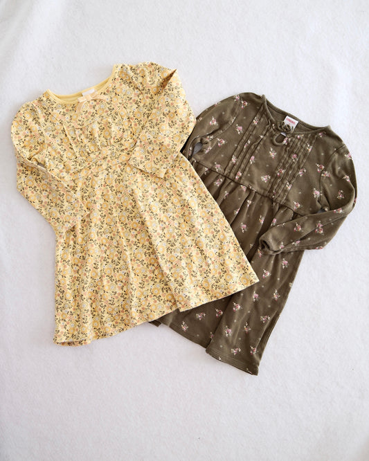 2006 Vintage Gymboree Yellow & Olive Floral Dress Bundle, size 3