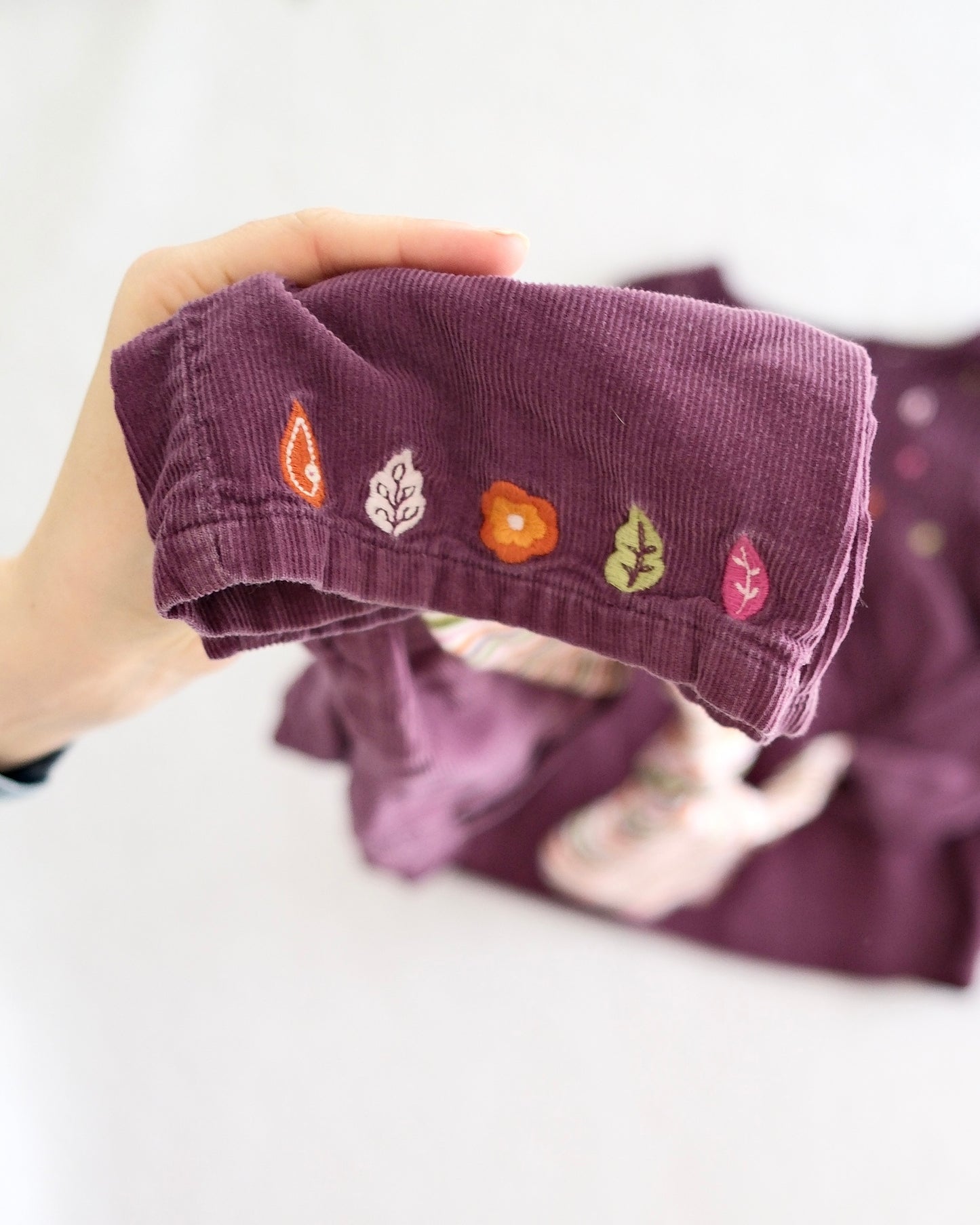 2007 Y2K Gymboree Fall Forest Purple Smocked Top, Cord Pants + Striped Leggings Bundle, size 2/3T