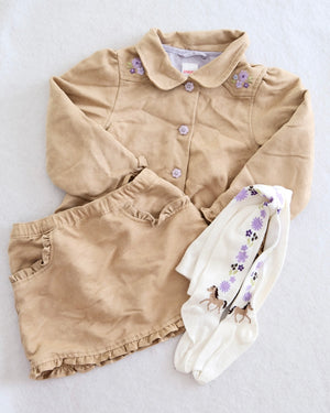 2009 Y2K Cowgirl at Heart Gymboree Faux Suede Jacket, Skirt & Horse Tights Set, size 3T