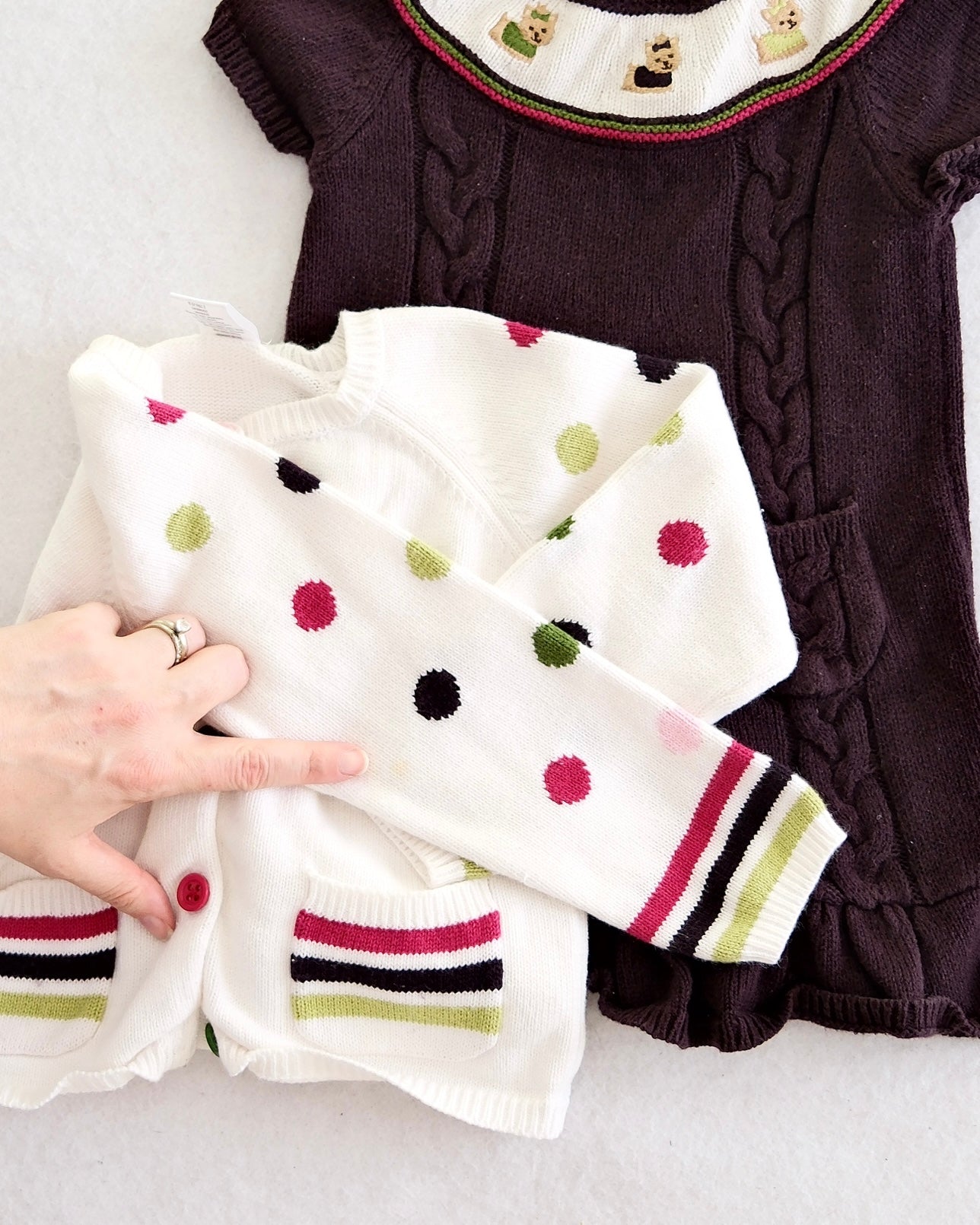 2010 Y2K Gymboree Pups & Kisses Dog Cable Knit Sweater Dress & Polka Dot Cardigan Set, size 2-3T
