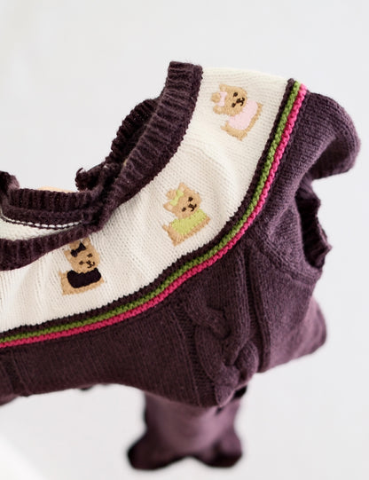 2010 Y2K Gymboree Pups & Kisses Dog Cable Knit Sweater Dress & Polka Dot Cardigan Set, size 2-3T