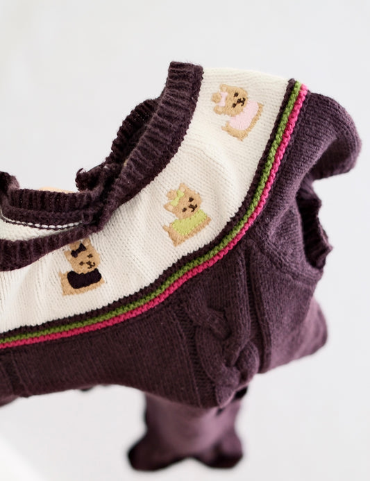 2010 Y2K Gymboree Pups & Kisses Dog Cable Knit Sweater Dress & Polka Dot Cardigan Set, size 2-3T
