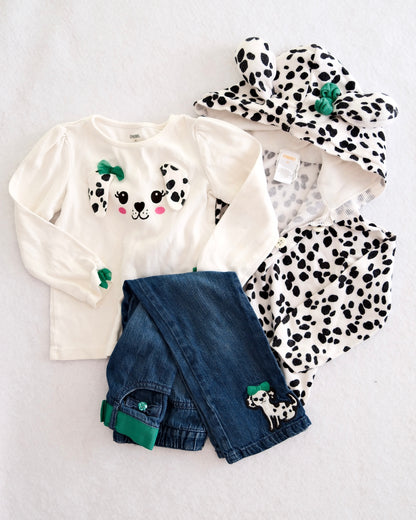 2013 Y2K Gymboree Fancy Dalmatians Top, Hooded Cardigan & Puppy Jeans Set, size 3T