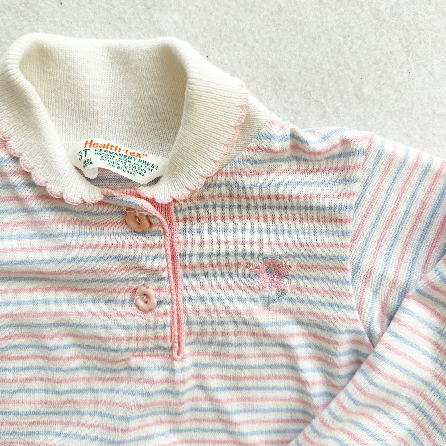 Vintage Healthtex Striped Flower Embroidered Top: 2T? - Yellow Clover Vintage Kids Clothes