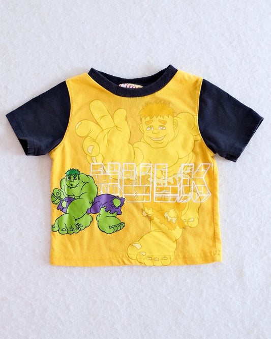 Y2K Marvel Hulk Graphic Tee: 12m - Yellow Clover Vintage Kids Clothes