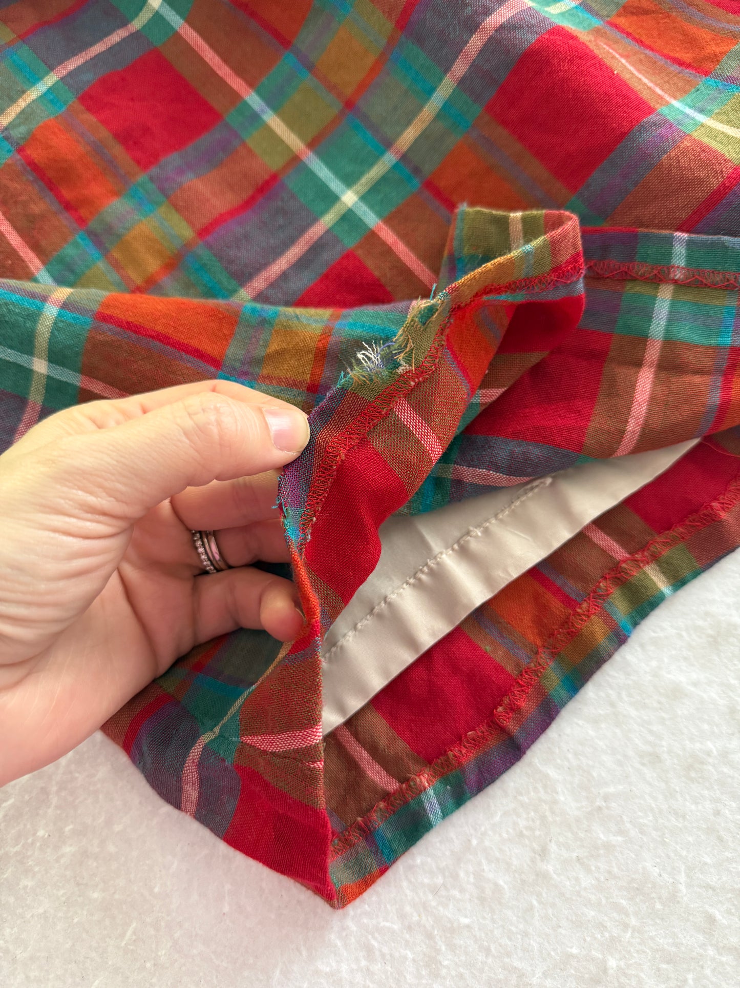 Vintage Japanese Rainbow Plaid Denim Yoke Dress: 6y?
