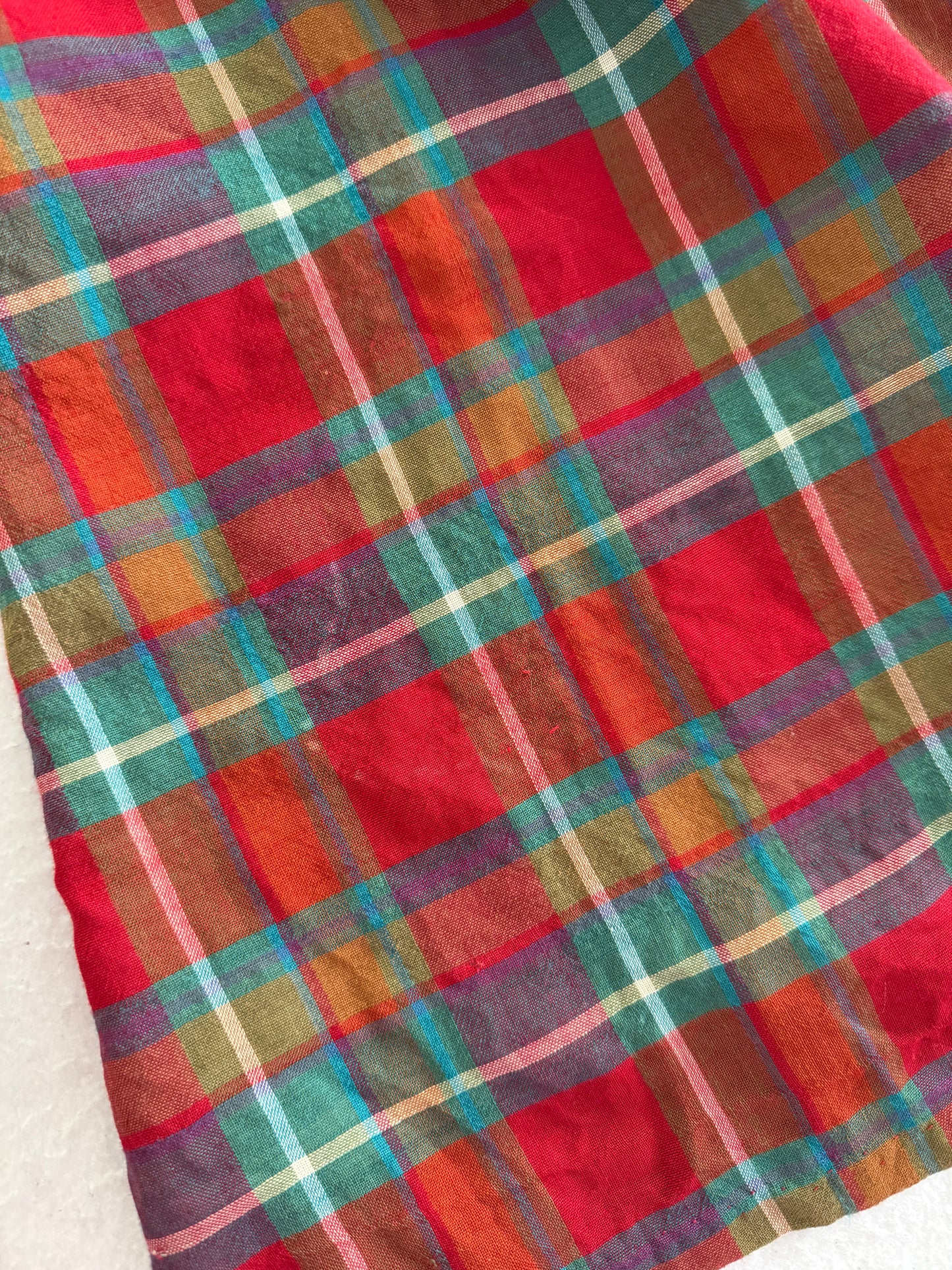 Vintage Japanese Rainbow Plaid Denim Yoke Dress: 6y?