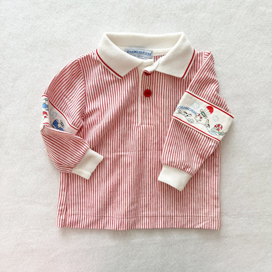Vintage OshKosh Puppy Parachute Farm Striped Polo: 12m - Yellow Clover Vintage Kids Clothes