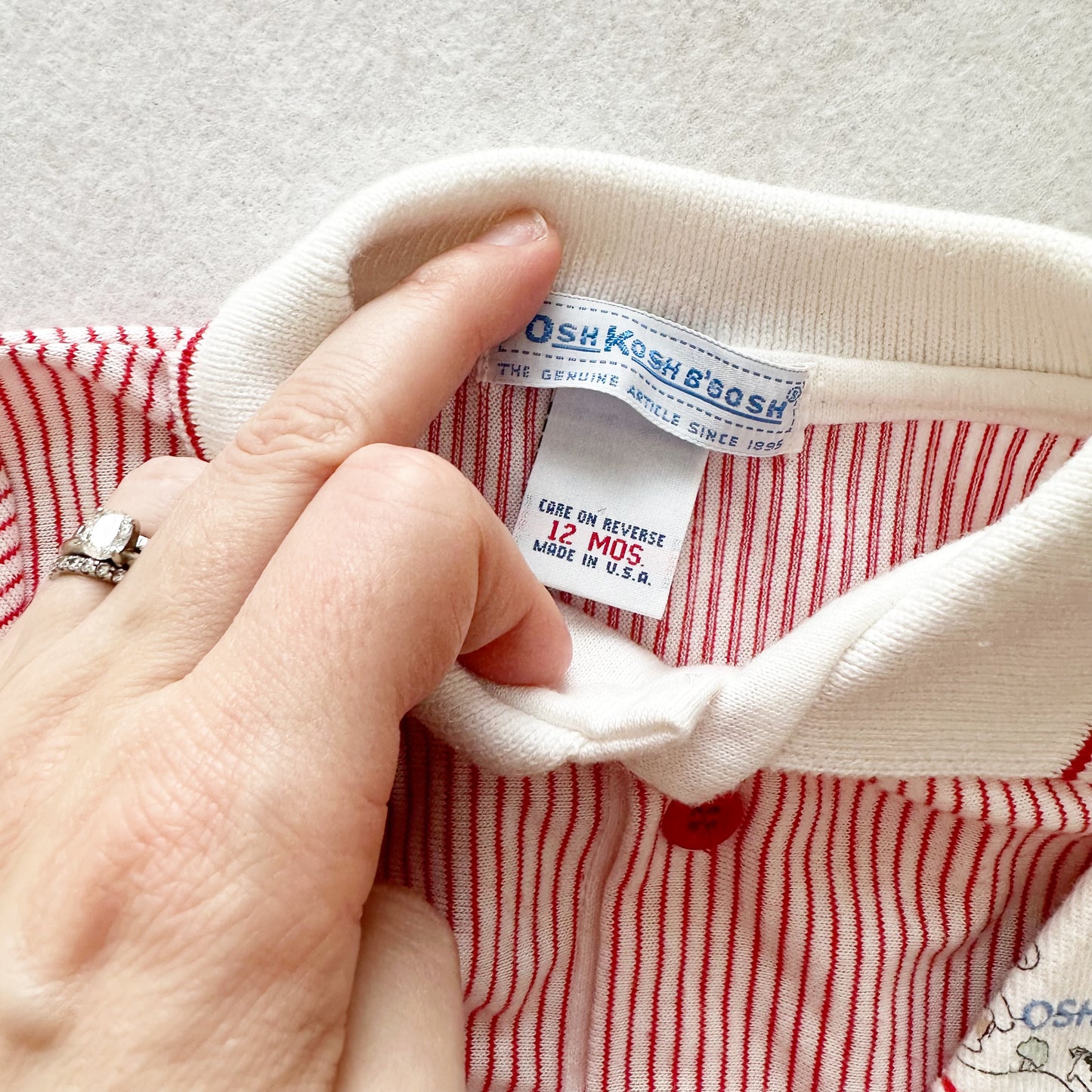 Vintage OshKosh Puppy Parachute Farm Striped Polo: 12m - Yellow Clover Vintage Kids Clothes