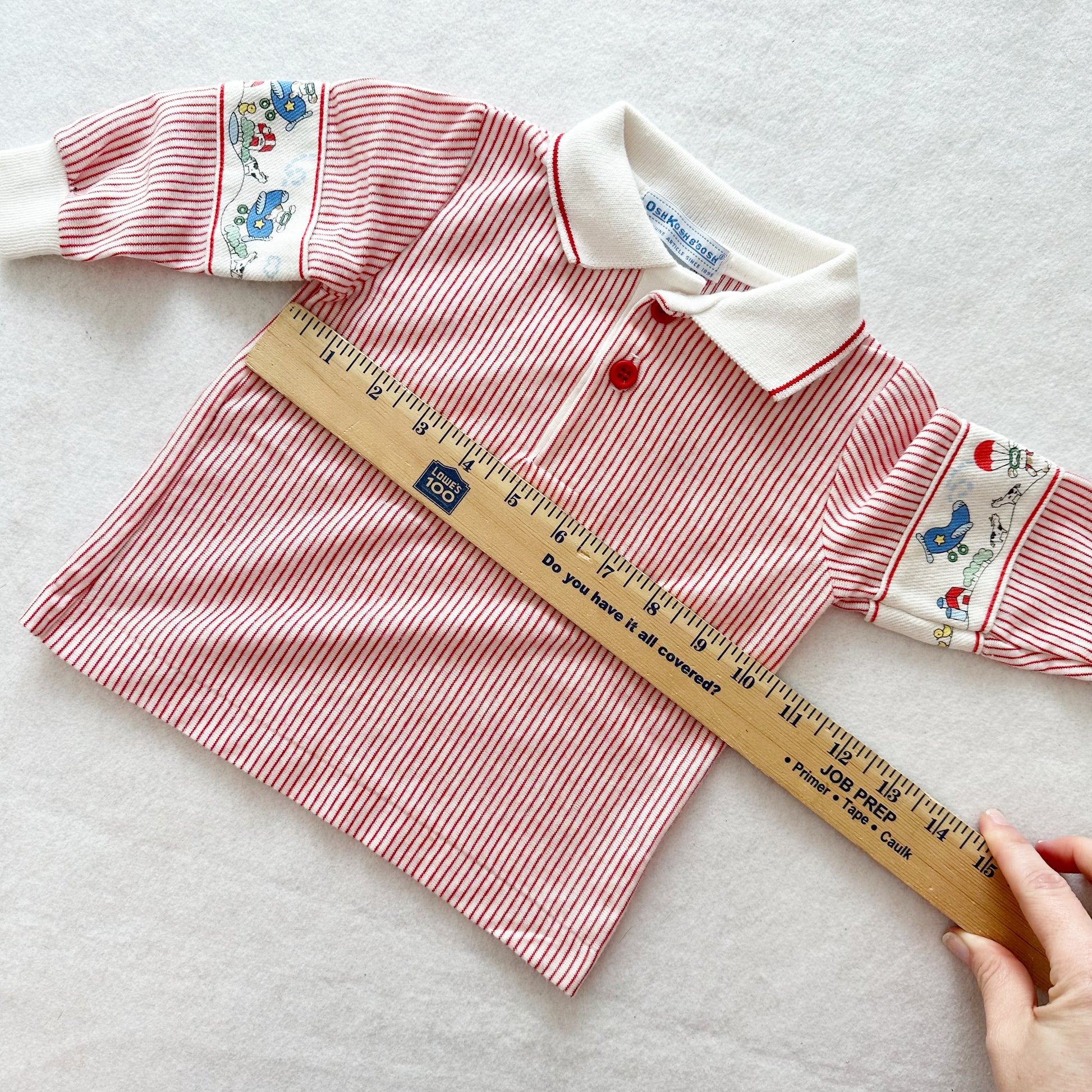 Vintage OshKosh Puppy Parachute Farm Striped Polo: 12m - Yellow Clover Vintage Kids Clothes