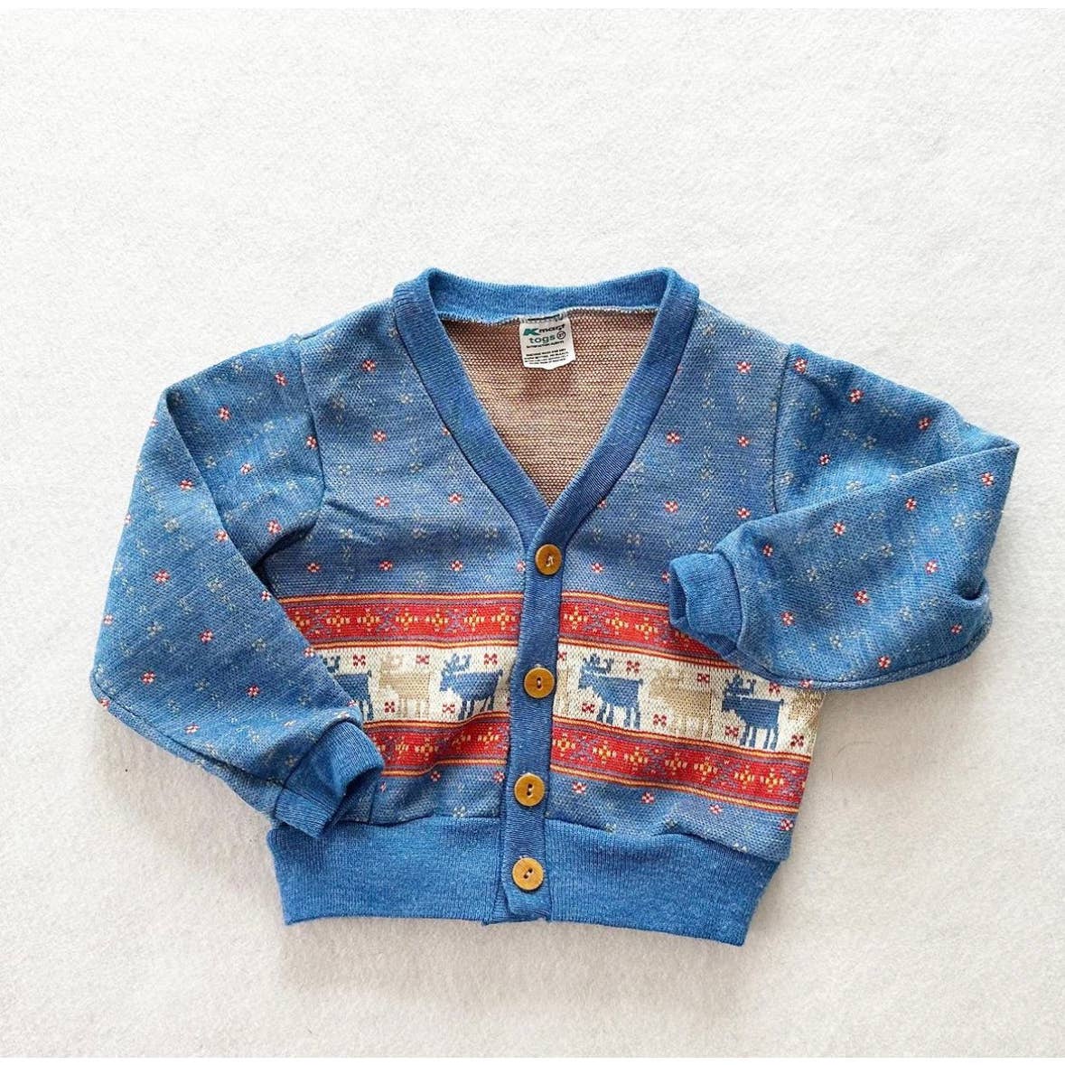 Vintage K-Mart Moose Fair Isle Cardigan: 24m? - Yellow Clover Vintage Kids Clothes
