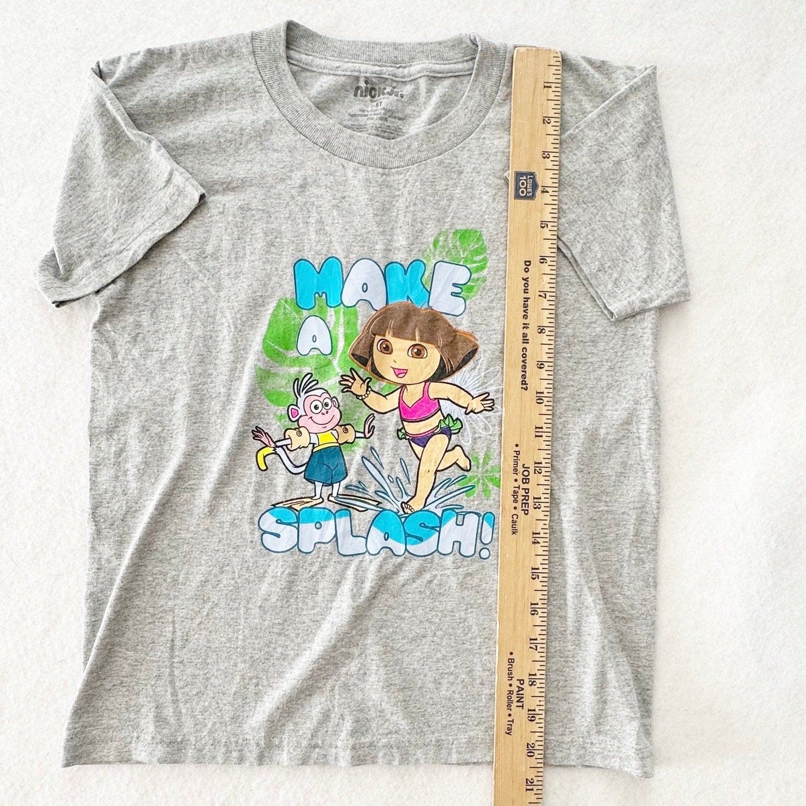 2012 Nick Jr. Dora and Boots Splash Graphic Tee: 8y? - Yellow Clover Vintage Kids Clothes