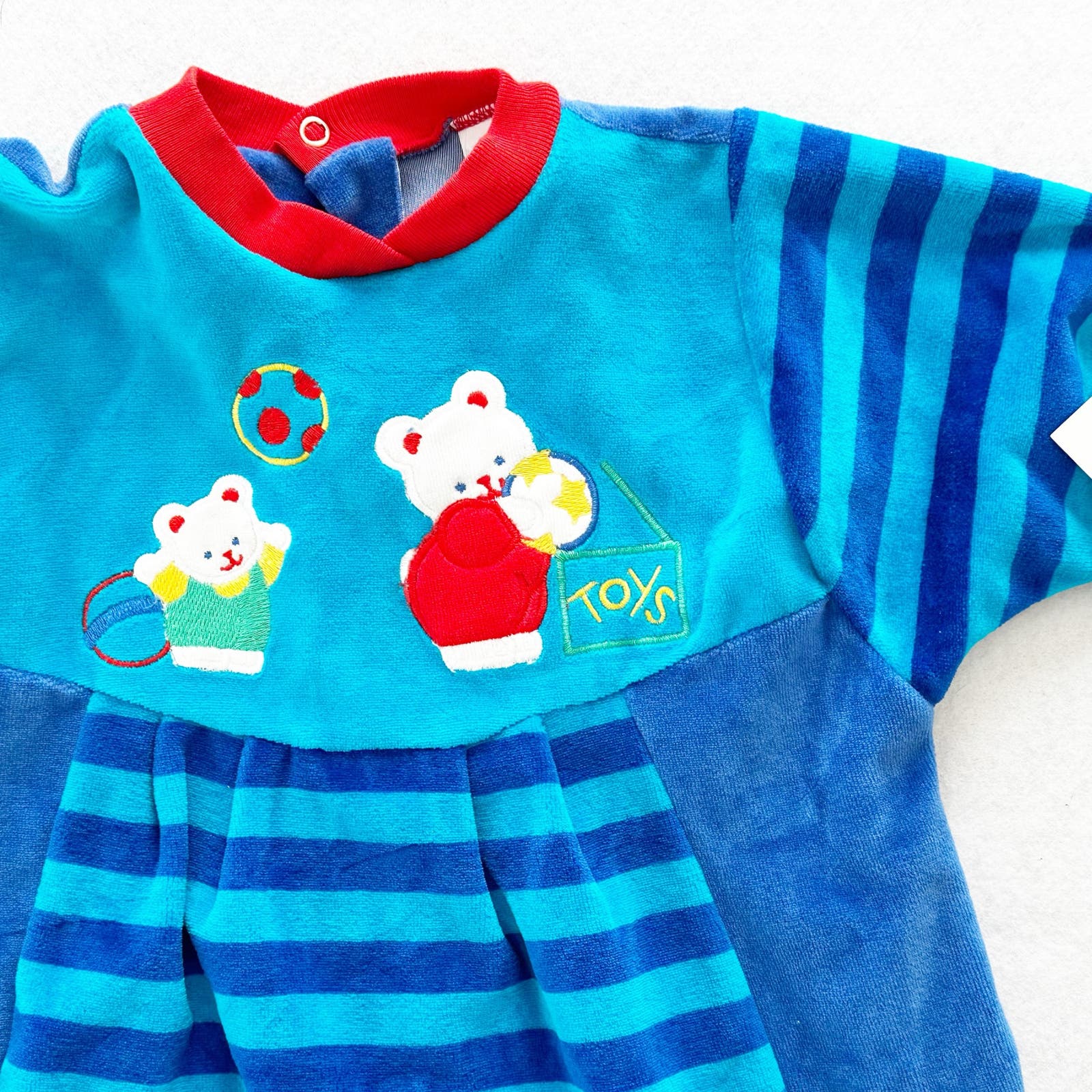 Vintage Little Me Velour Teddy Bear Striped Jumpsuit Romper: 12/18m? - Yellow Clover Vintage Kids Clothes