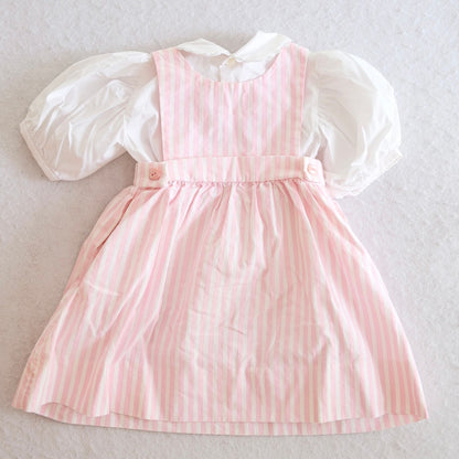 Vintage Chocolate Soup Pink Stripe Toddler Pinafore Set, 2T