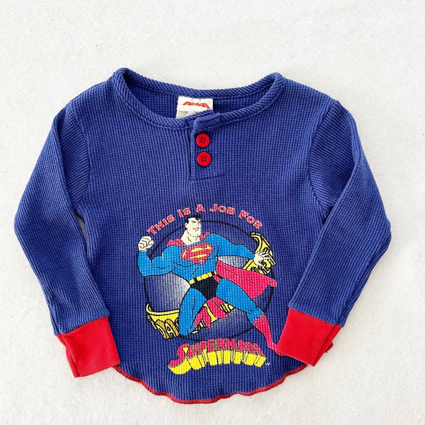 Vintage Superman Thermal Long Sleeve Tee: 2T - Yellow Clover Vintage Kids Clothes
