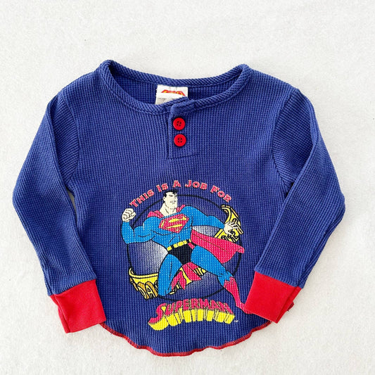 Vintage Superman Thermal Long Sleeve Tee: 2T - Yellow Clover Vintage Kids Clothes