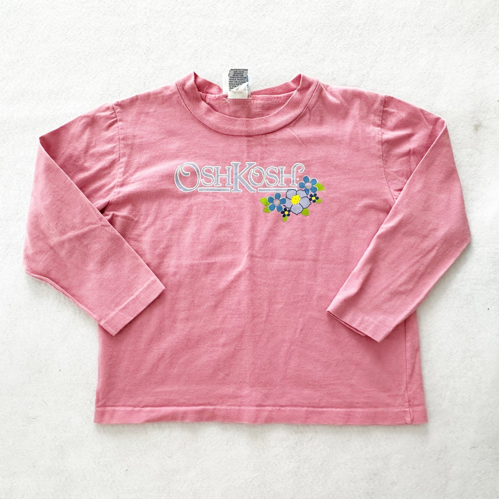 Vintage OshKosh Logo Pink Flower Long Sleeve Tee: 5T? - Yellow Clover Vintage Kids Clothes
