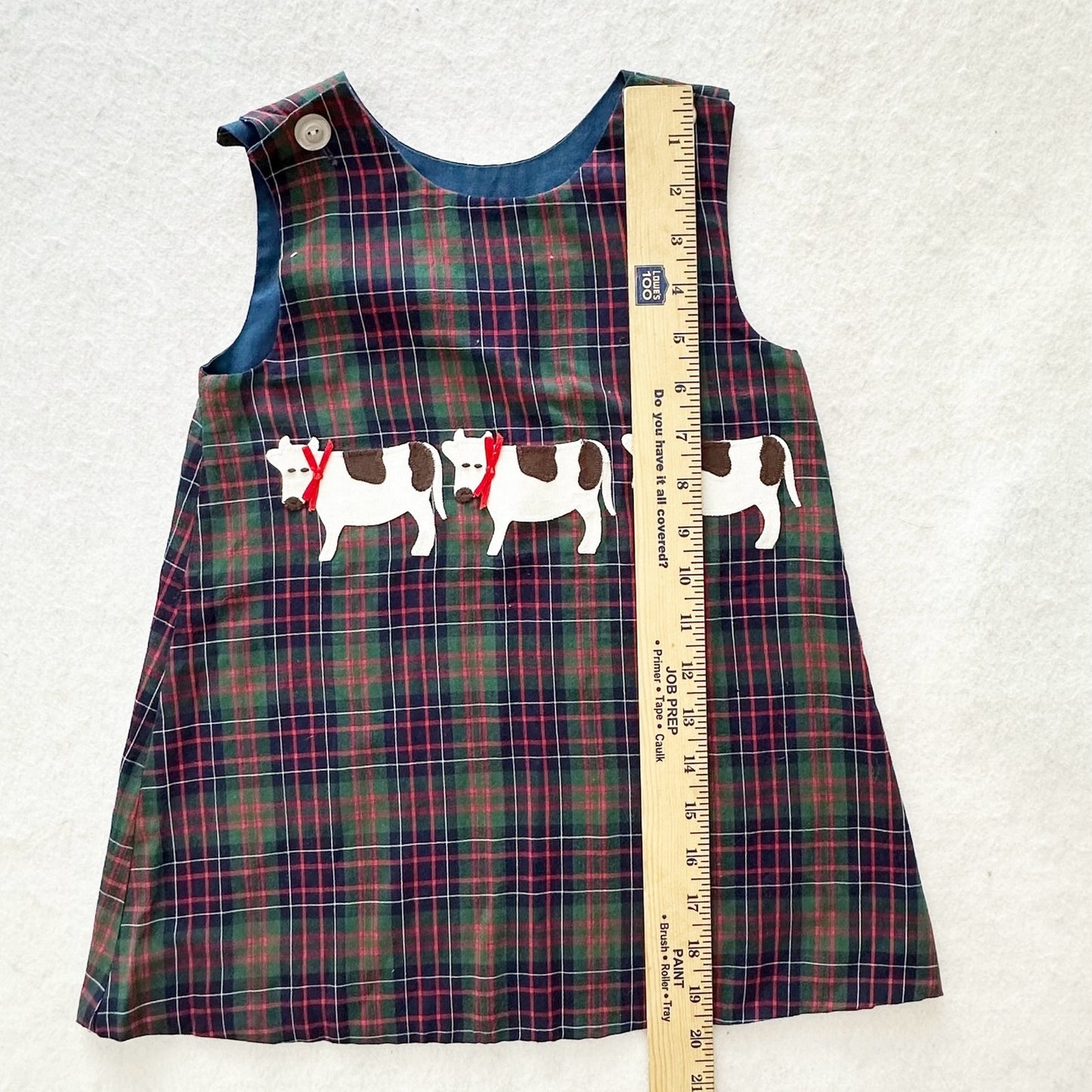 Vintage Kelly’s Kids Boutique Cow Appliqué Plaid Dress: 3T? - Yellow Clover Vintage Kids Clothes