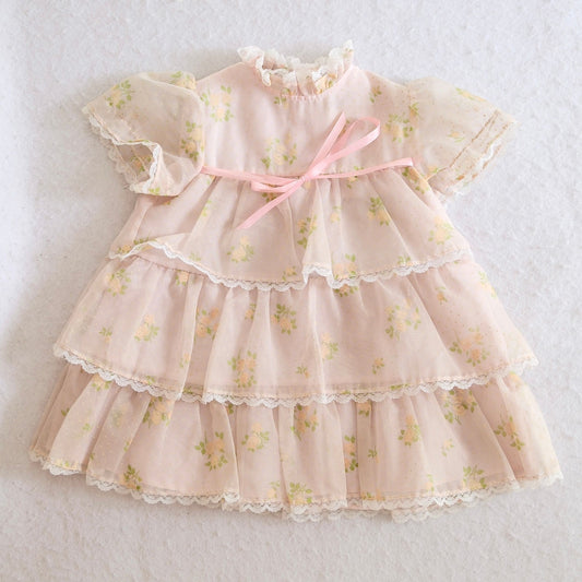 Vintage HRH Pink Floral Flocked Tiered Organza Toddler Dress, 2T