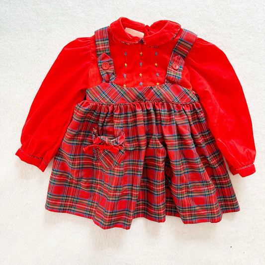 Vintage Polly Flinders Plaid Smocked Dress: 24m