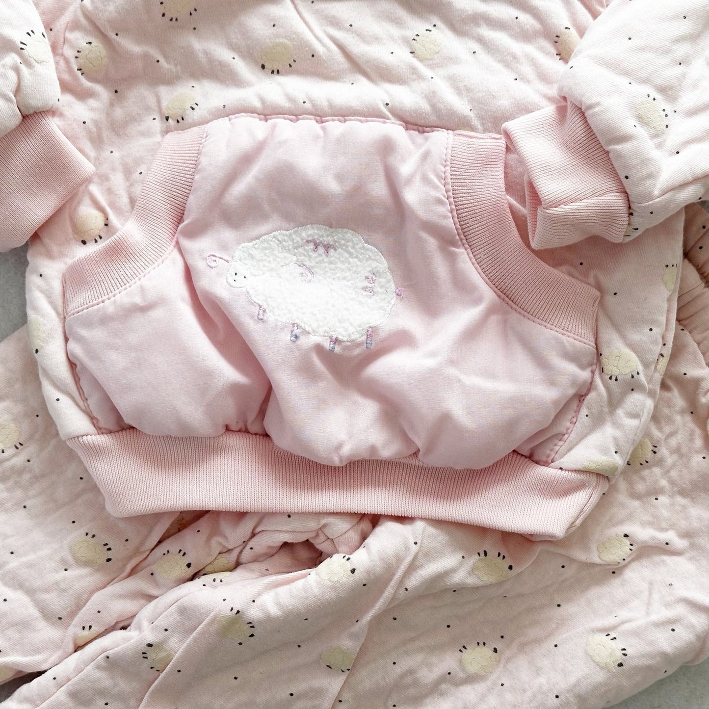 Vintage Flossy Sheep Applique Quilted Sweatshirt Set: 12m - Yellow Clover Vintage Kids Clothes