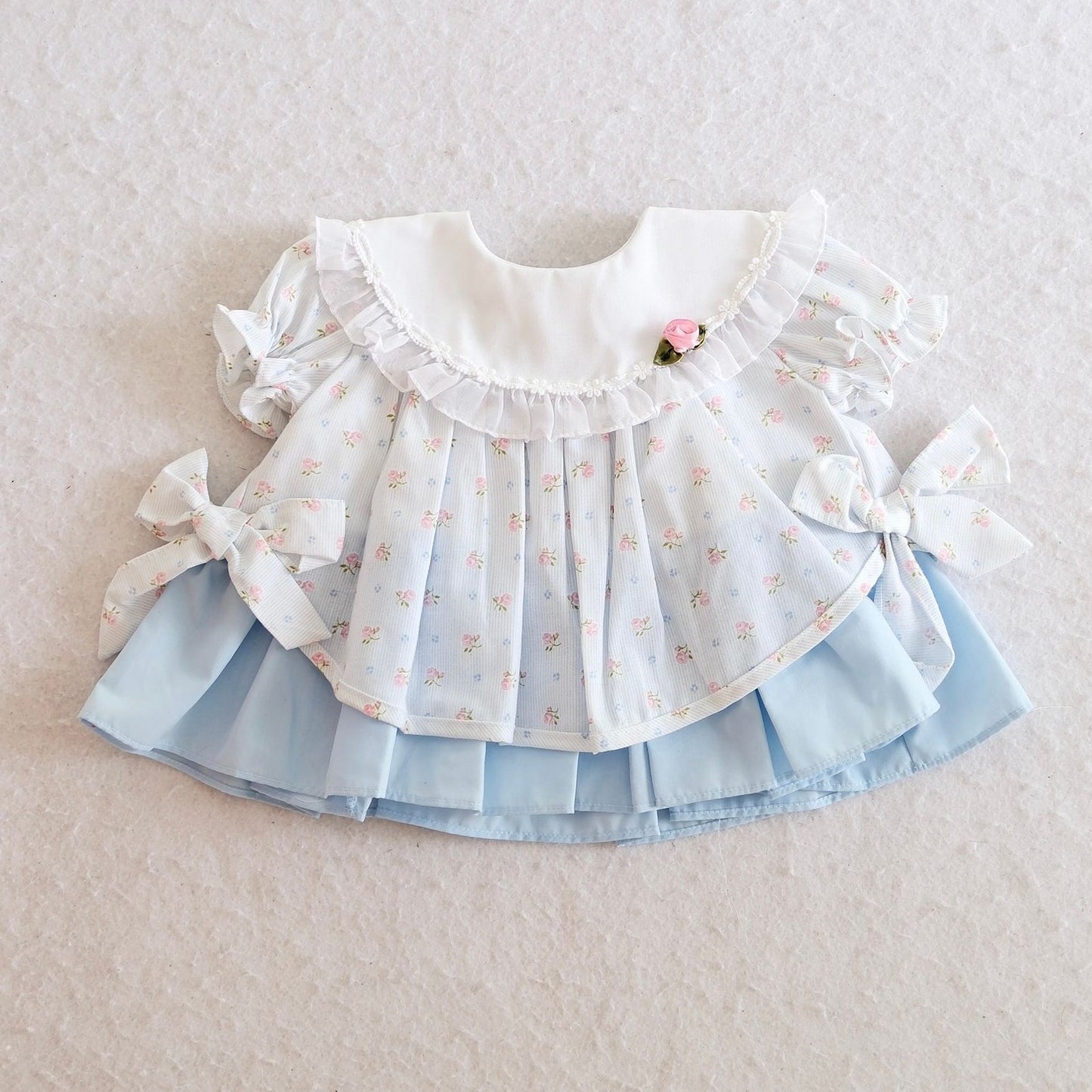 Vintage Bryan Blue Floral Pleated Baby Dress, 6m?