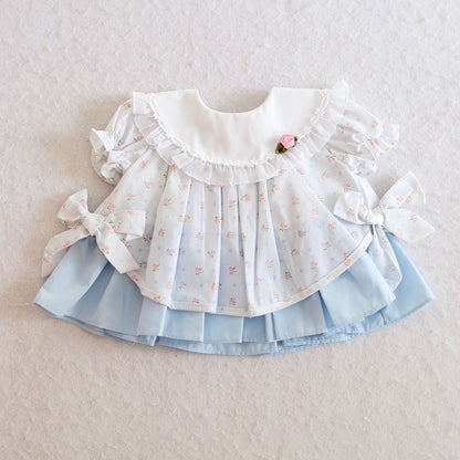 Vintage Bryan Blue Floral Pleated Baby Dress, 6m?