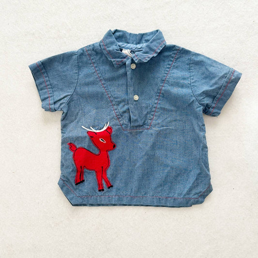 Vintage Wonderalls Deer Chambray Top: 18m? - Yellow Clover Vintage Kids Clothes