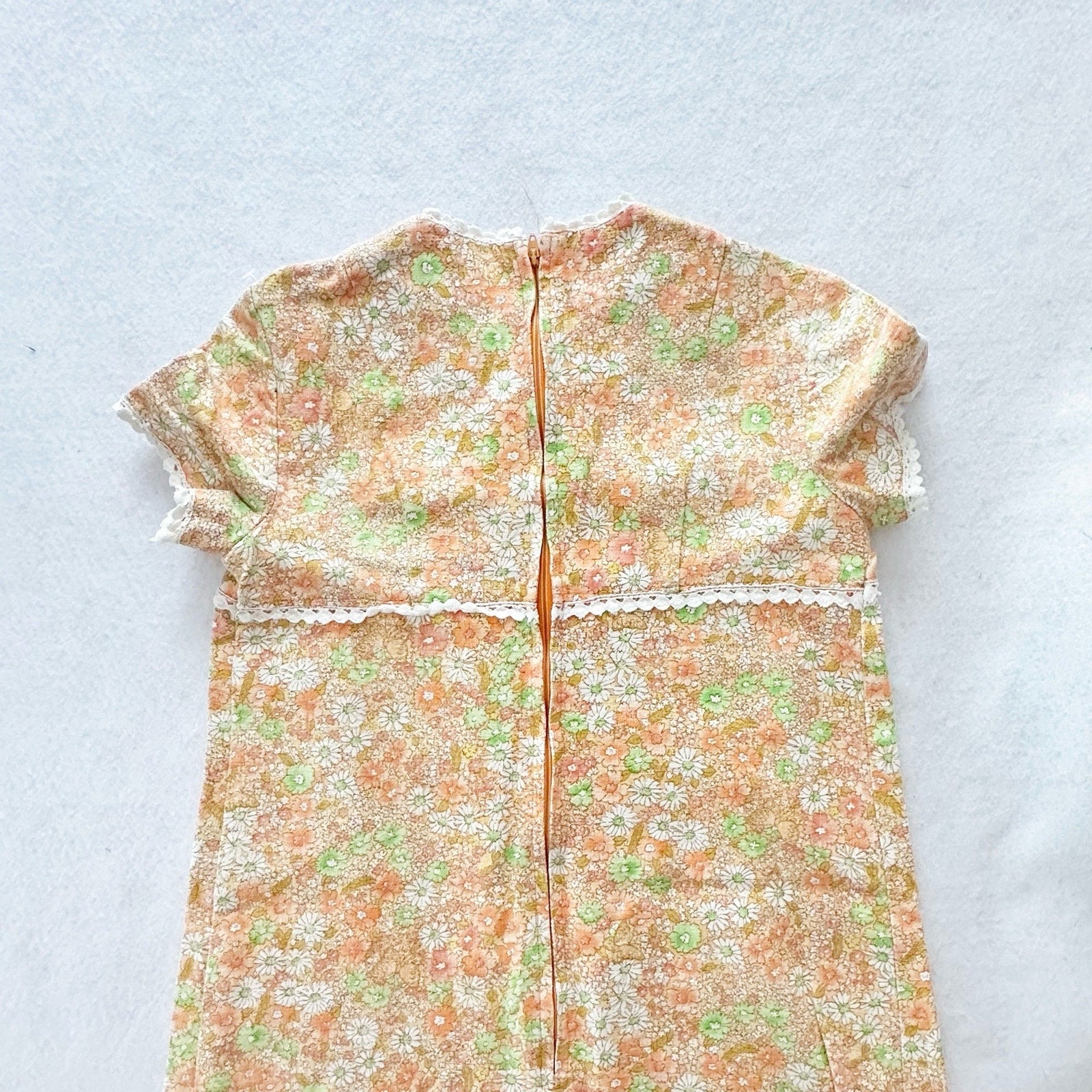 Vintage Handmade Light Orange Floral Shift Dress: 10y - Yellow Clover Vintage Kids Clothes
