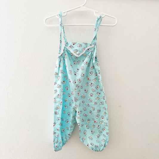 Vintage Precious Original Geo Print Tie Jumpsuit Romper - Yellow Clover Vintage Kids Clothes