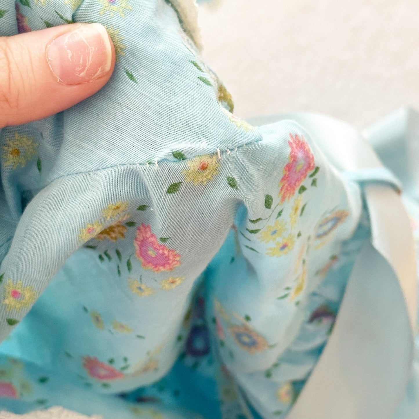 Vintage Blue Floral Flocked Maxi Dress: 6y? - Yellow Clover Vintage Kids Clothes