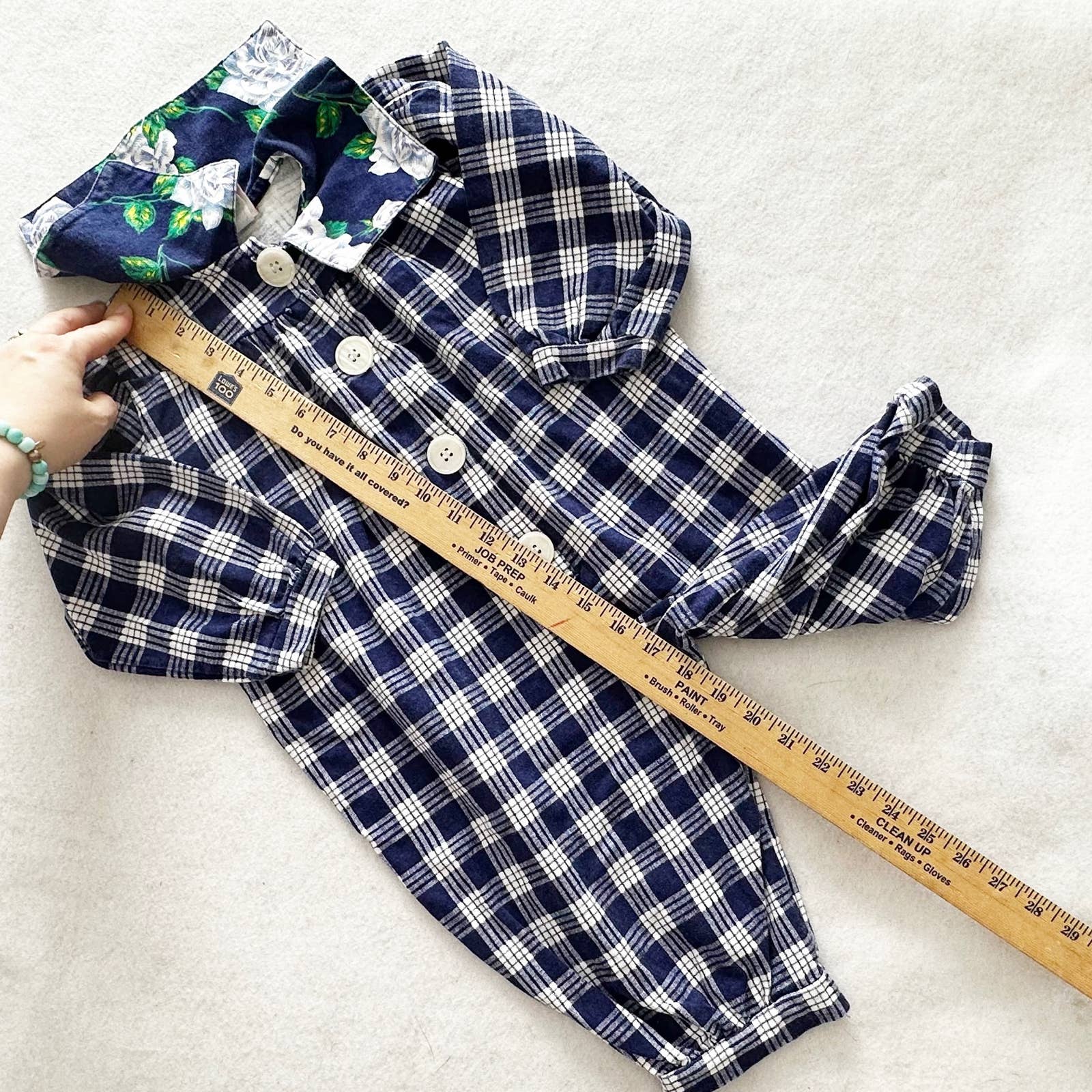 Vintage Sweet Potatoes Plaid Floral Collar Romper: 24m? - Yellow Clover Vintage Kids Clothes