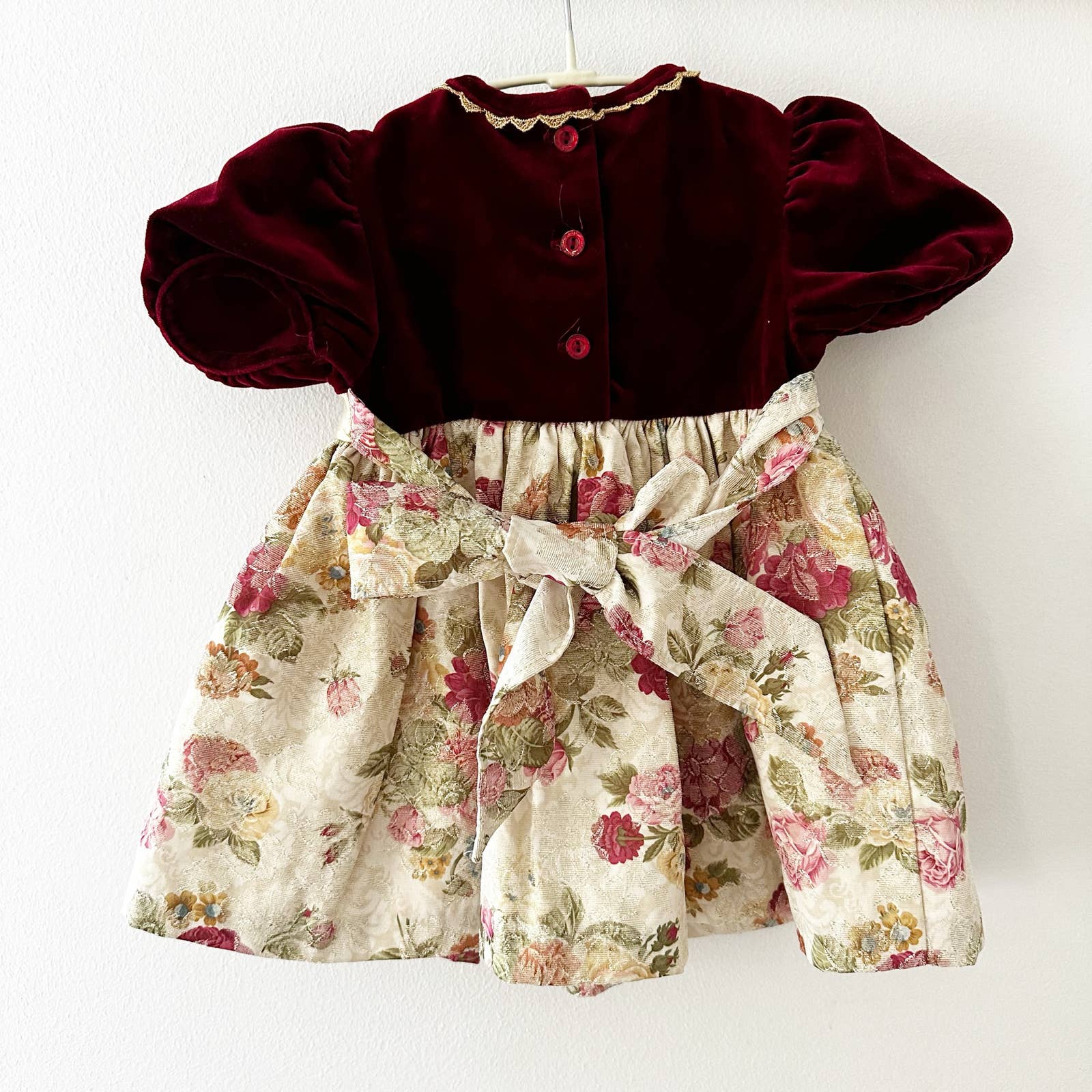 Vintage Rare Editions Velvet Floral Dressy Dress: 18m - Yellow Clover Vintage Kids Clothes