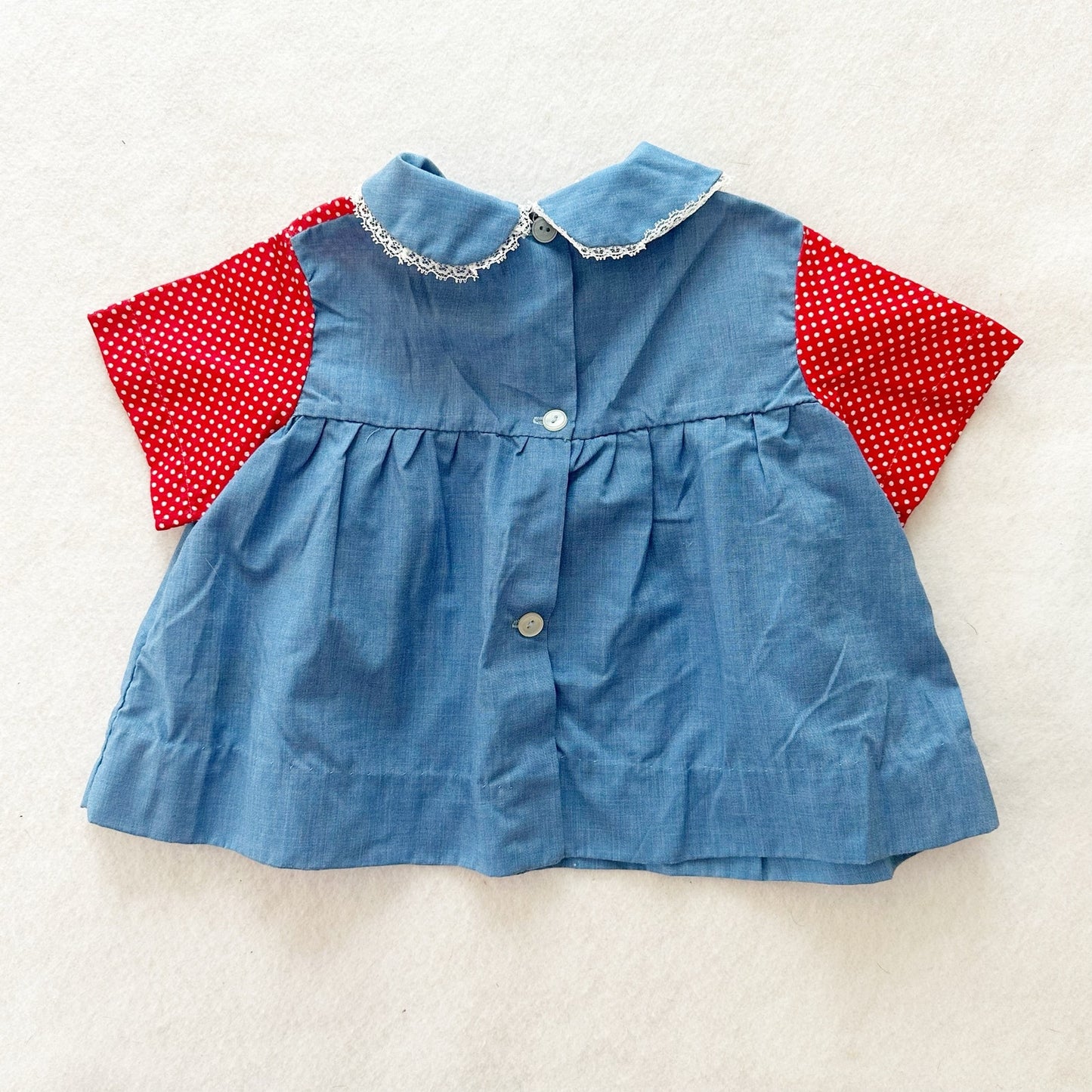 Vintage Girl + Kitty Chambray Appliqué Top: 24m - Yellow Clover Vintage Kids Clothes