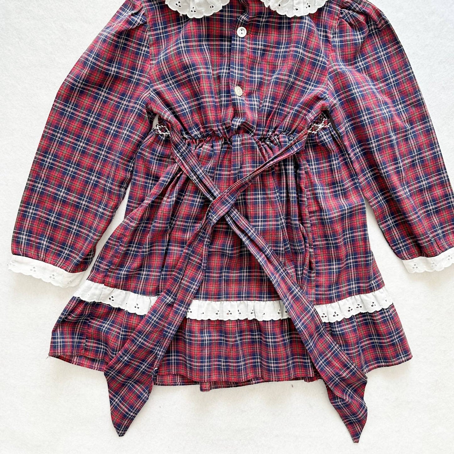 Vintage JM Rags Plaid Smocked Embroidered Long Sleeve Dress: 4T - Yellow Clover Vintage Kids Clothes