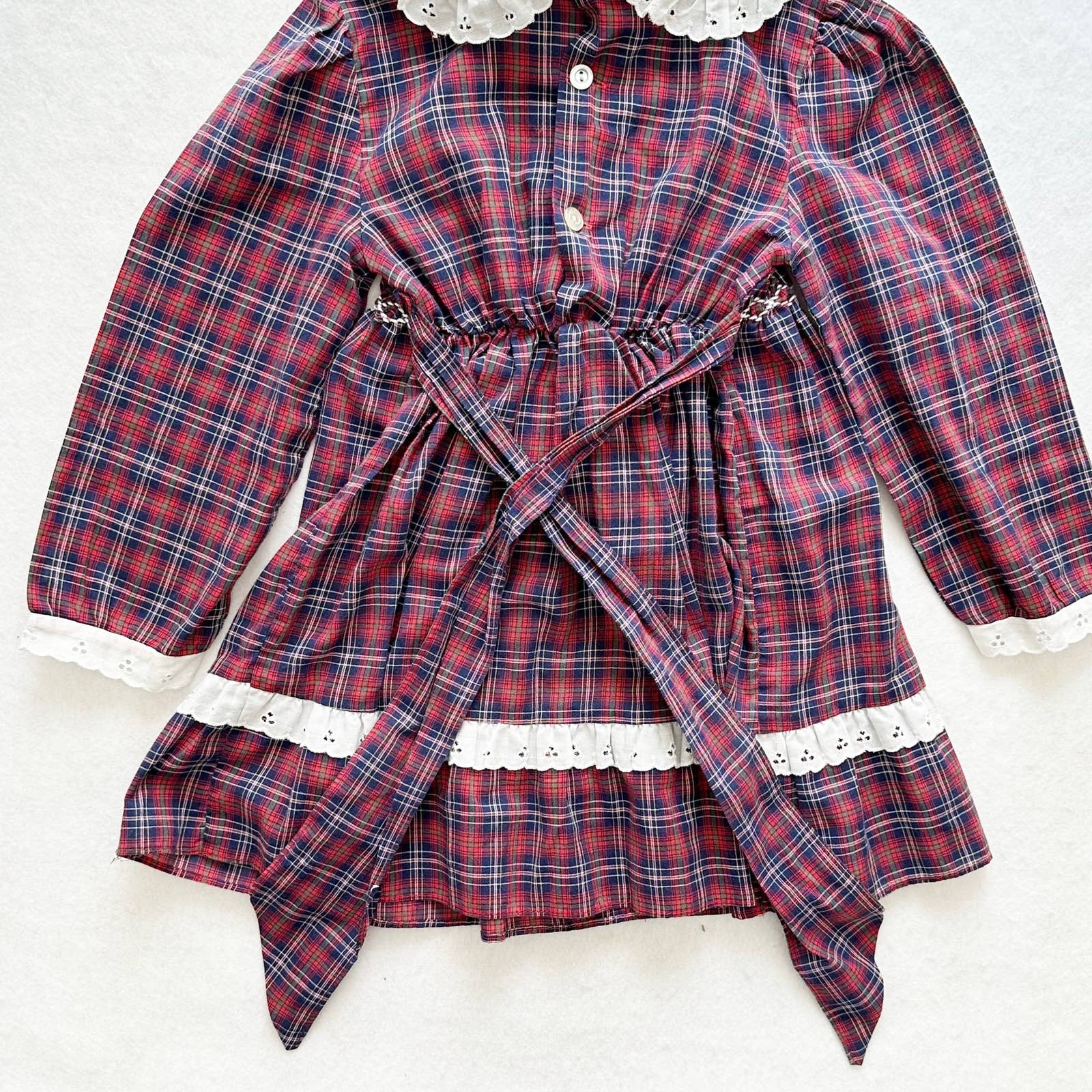 Vintage JM Rags Plaid Smocked Embroidered Long Sleeve Dress: 4T - Yellow Clover Vintage Kids Clothes