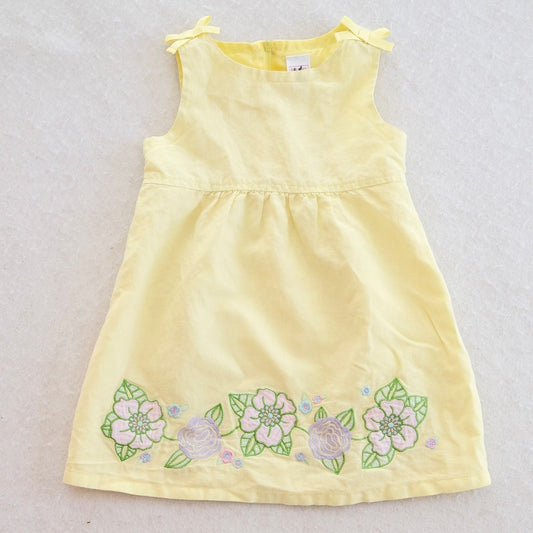 Y2K Old Navy Yellow Floral Embroidered Baby Dress, 18-24M