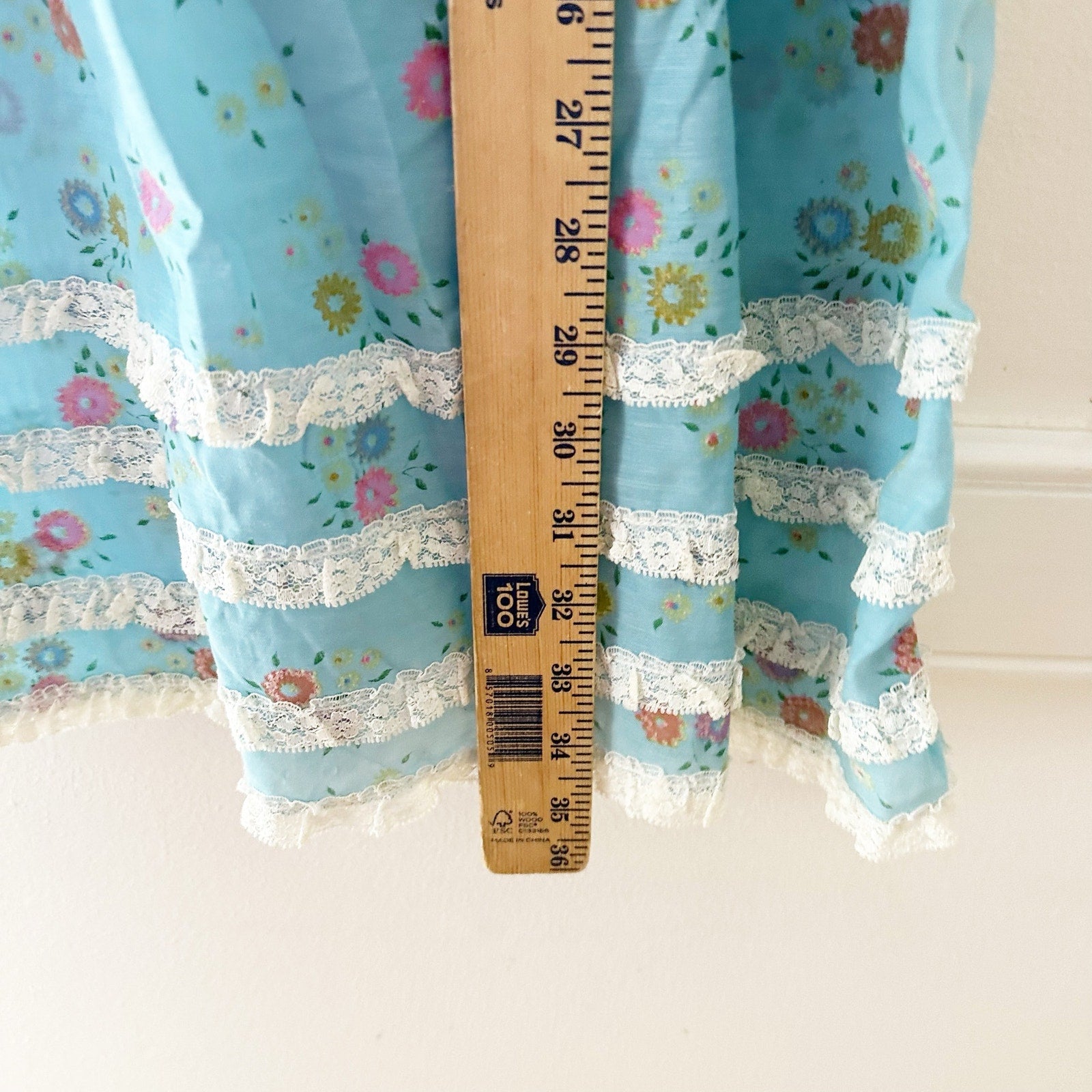 Vintage Blue Floral Flocked Maxi Dress: 6y? - Yellow Clover Vintage Kids Clothes