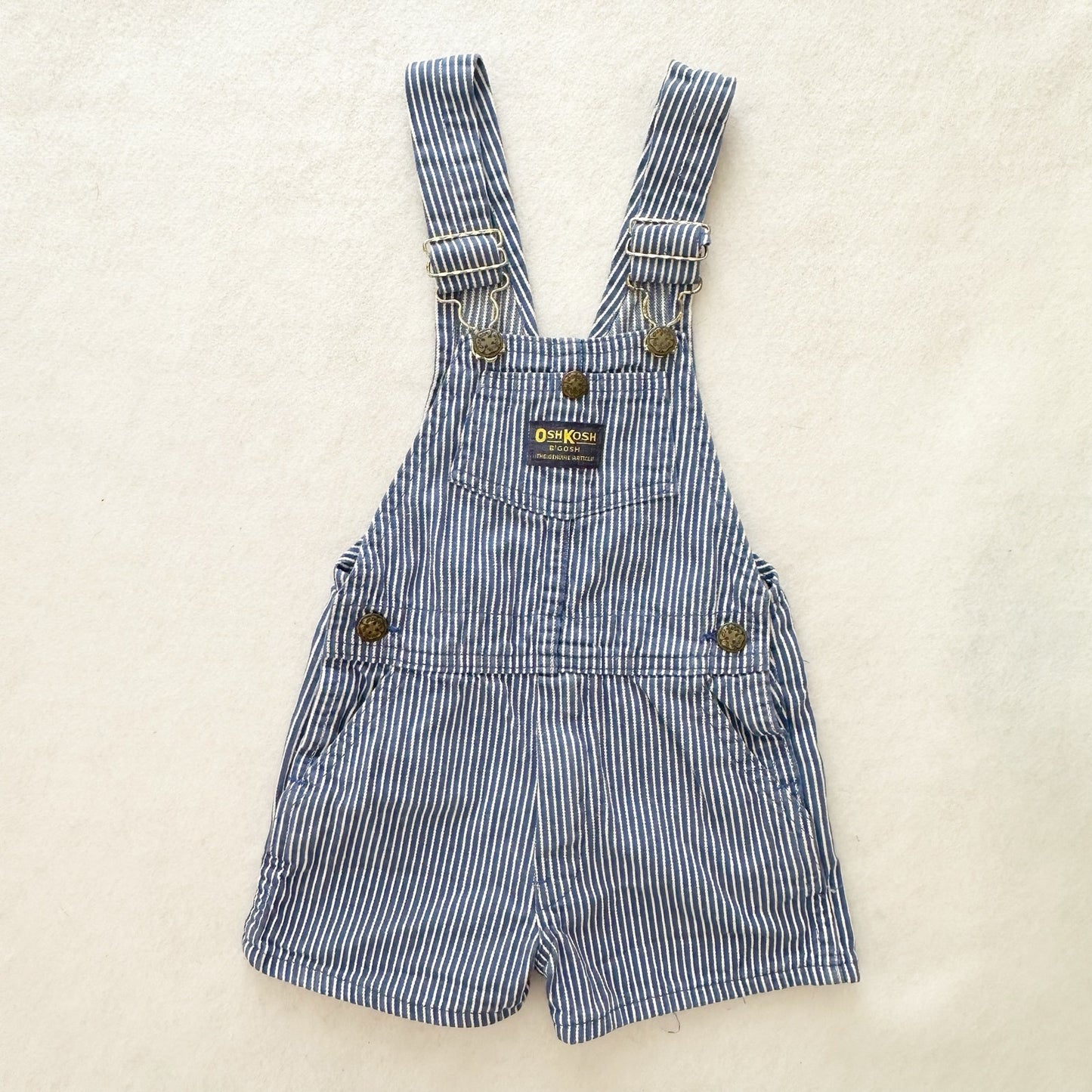 Vintage OshKosh Hickory Striped Blue Shortalls: 4T - Yellow Clover Vintage Kids Clothes