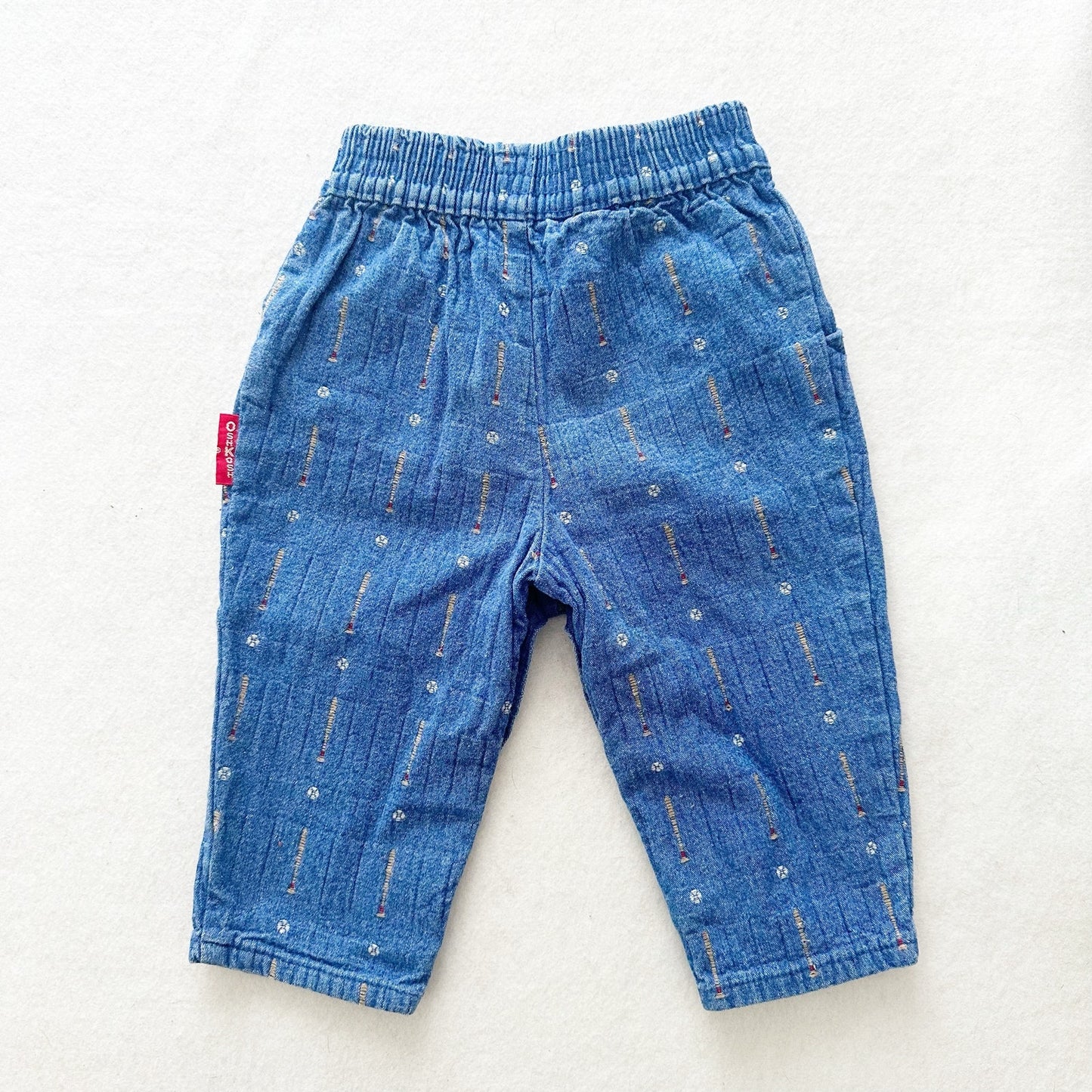 Vintage OshKosh Baseball and Bat Homespun Jeans: 18m - Yellow Clover Vintage Kids Clothes